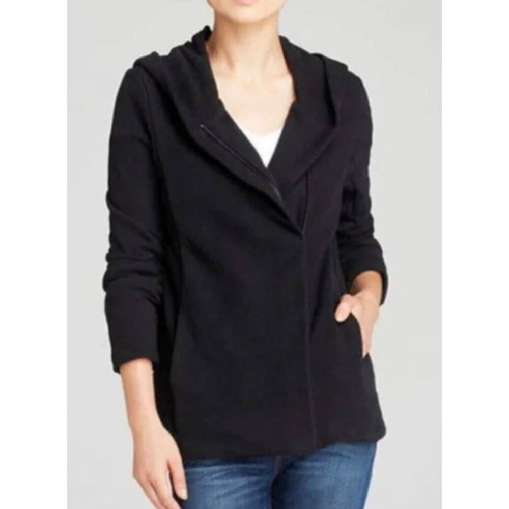 Standard James Perse Asymmetrical Terry Hooded Black Zip Front Sweatshirt Jacket